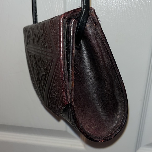 🖤Vintage Handmade Moroccan Embossed 100% Black Leather Crossbody Bag Purse🖤 - Picture 2 of 6